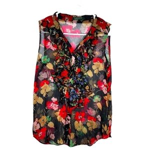Ralph Lauren Womens Sheer See-Through Floral Ruffle Blouse Size 6